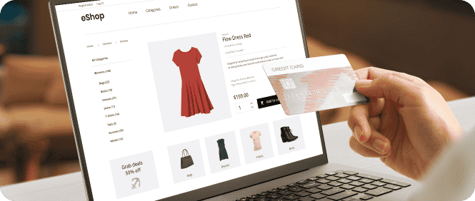 shopping-online-with-credit-card-concept-modern-ecommerce-web-page-with-woman-clothes-laptop-display